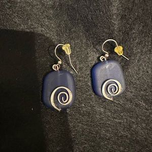 Blue sea glass with sterling silver earrings
